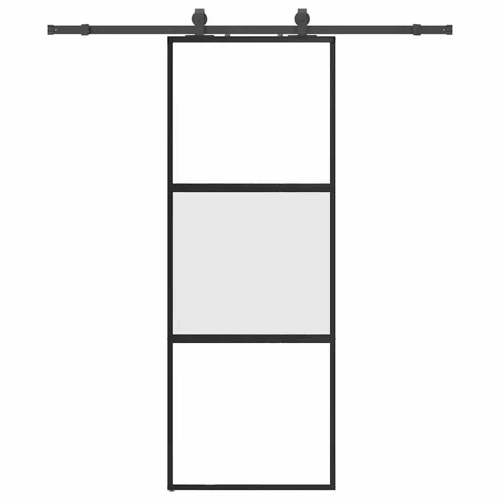 Porta Scorrevole Set Ferramenta Nera 76x205 cm Vetro Temperato 3375817