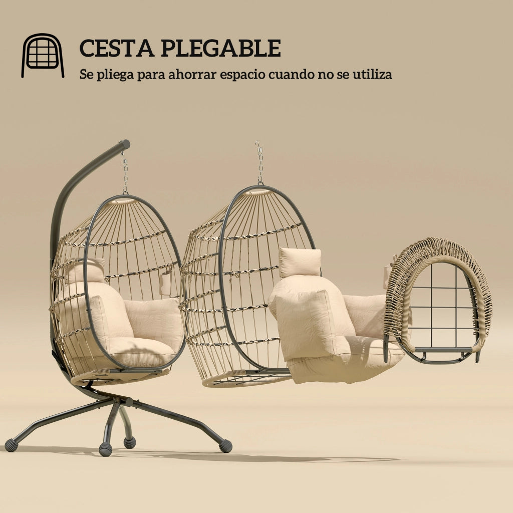Sedia da giardino con cuscino e poggiatesta ¨C zephmum ¨C kaki, polyrattan, struttura in metallo