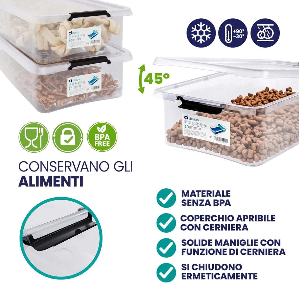 4X 30L Scatole in Plastica Trasparente Senza BPA Contenitori con Coperchio Impilabili Ruote Cassette Salvaspazio