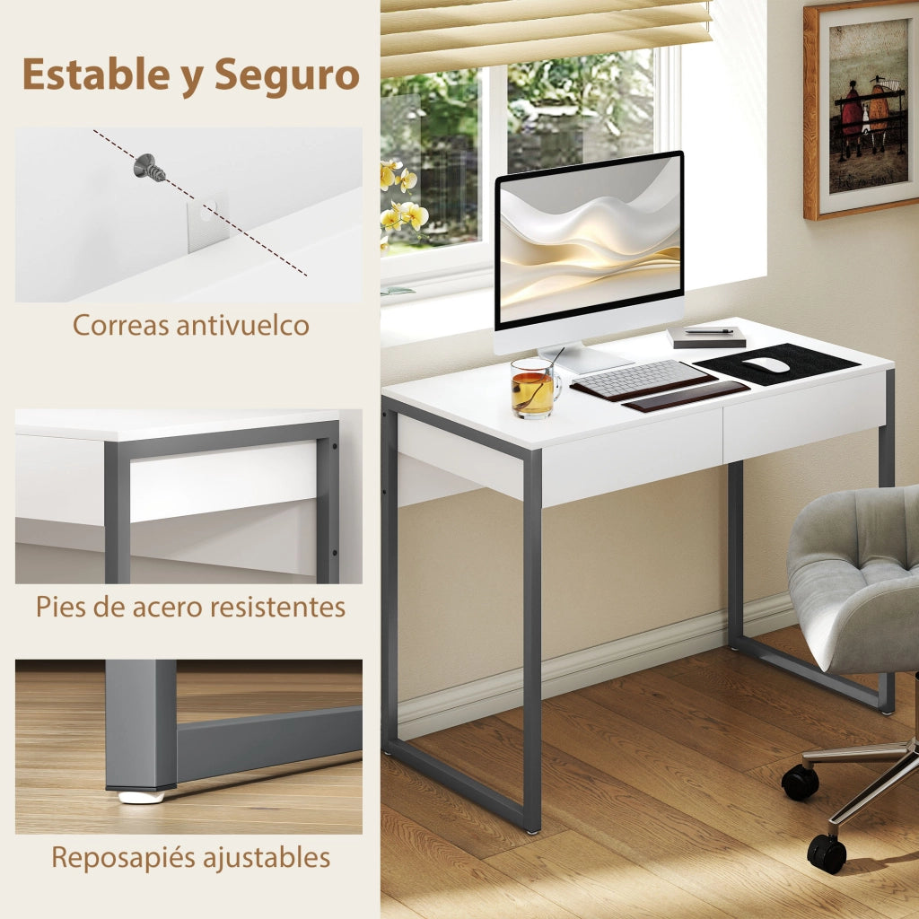 Scrivania con 2 Cassetti ¨C Zephmum ¨C Bianco 100x50x75 cm