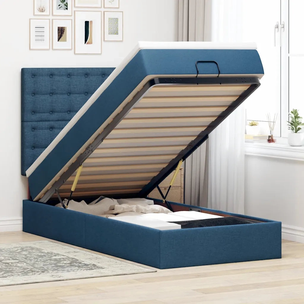 Pouf Letto con Materasso Blu 100x200 cm in Tessuto 3313305
