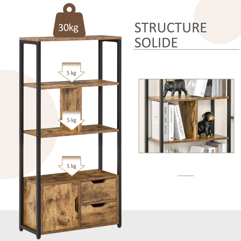 Libreria Stile Industriale con 2 Cassetti ¨C Zephmum ¨C Nero 80x30x180 cm