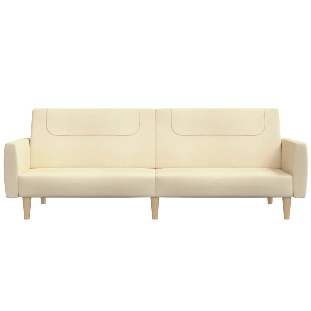 Divano Letto a 2 Posti Crema in Tessuto 375787