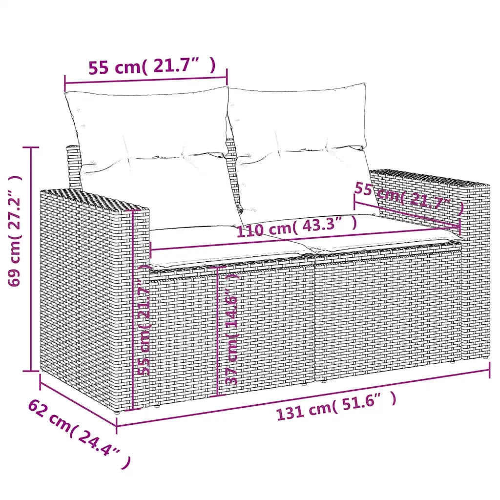 Set Divani da Giardino 10pz con Cuscini in Polyrattan Marrone