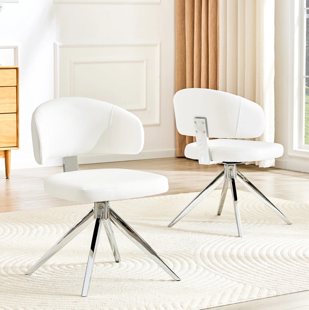 Set di 2 sedie girevoli con schienale curvo in PU bianco