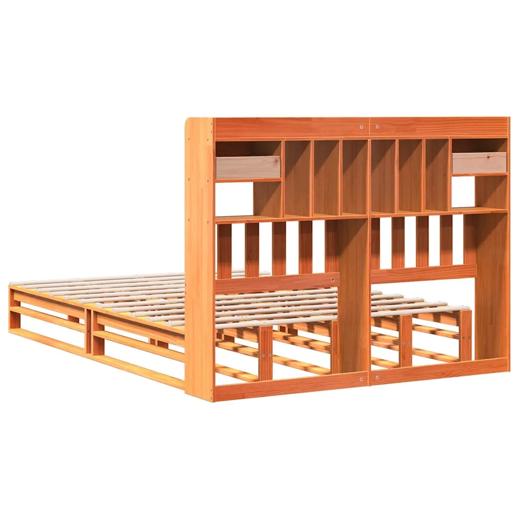 Letto Libreria senza Materasso Marrone Cera 150x200 cm in Pino