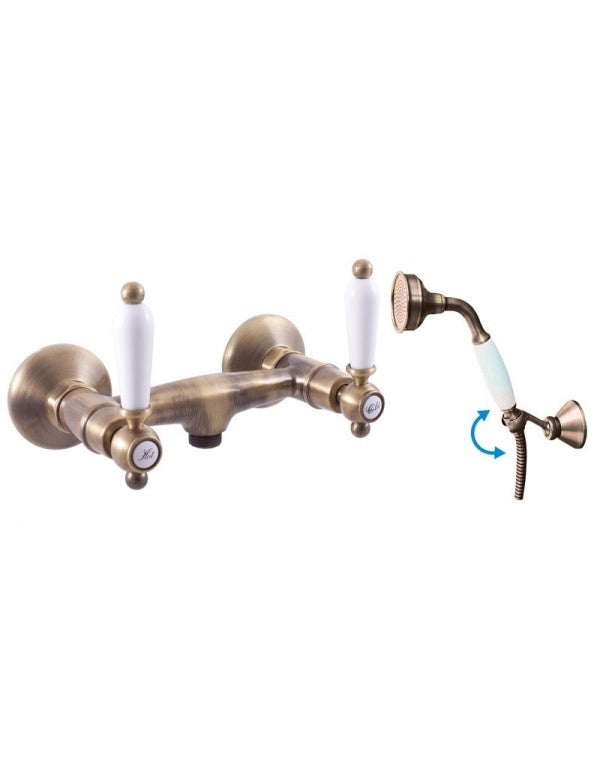 MORAVA Miscelatore Doccia a Parete Retrò in Ceramica Bronzo Maniglia con Doccetta