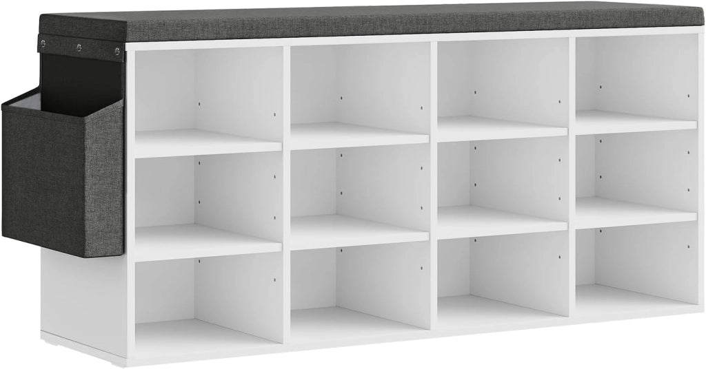 Panca Scarpiera da Ingresso, Scaffale Porta Scarpe a 12 Scomparti con Seduta Imbottita, Mobile da Ingresso Salvaspazio in Legno, Marrone Rustico+Marrone, 102x30x48,5 cm