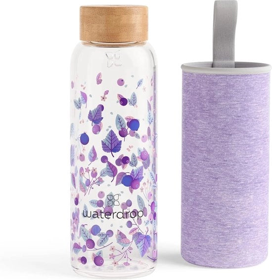 Bottiglia da 400 ml in vetro libera da leganti, adatta per bevande gassate | BPA libera bottiglia da acqua con fodero in neoprene | lavastoviglie resistente, vetro borosilicato leggero