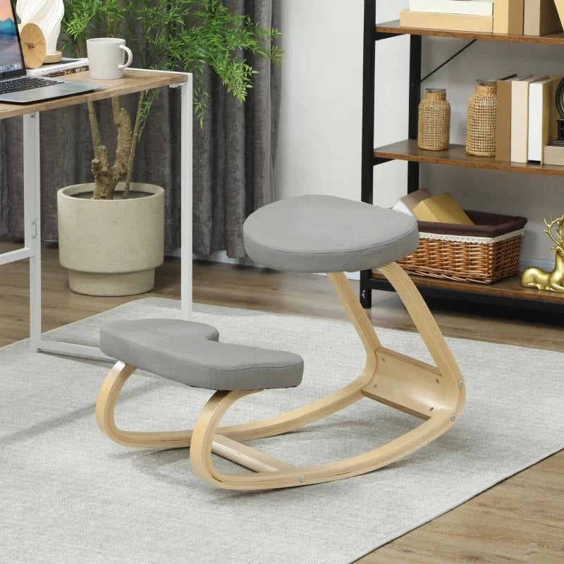 SEDIA INGINOCCHIATOIO CON MOVIMENTO A DONDOLO, IN TESSUTO E LEGNO DI BETULLA, 50X73X55 CM, GRIGIO