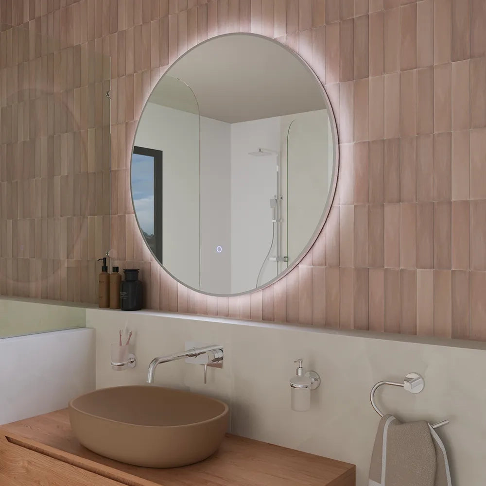 Specchio led tondo Ø 100 cm cornice bianco opaco retroilluminato touch screen luce calda/fredda