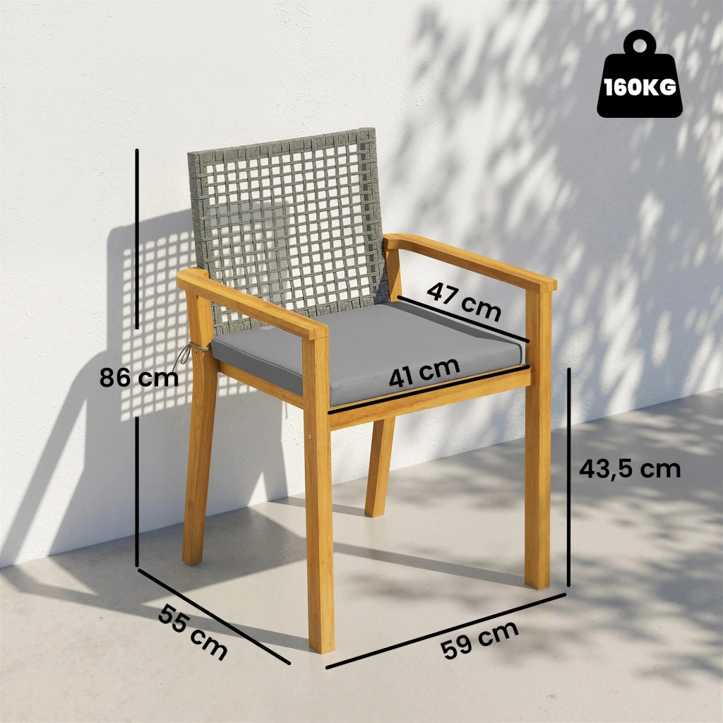 Sedia da pranzo da giardino in legno impilabile con cuscini ¨C zephmum ¨C natural 59x55x86