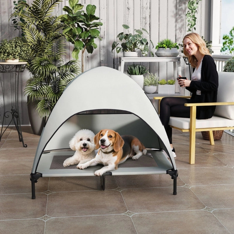 Lettino rialzato per cani con tetto parasole, 106 x 76 x 99 cm, grigio chiaro