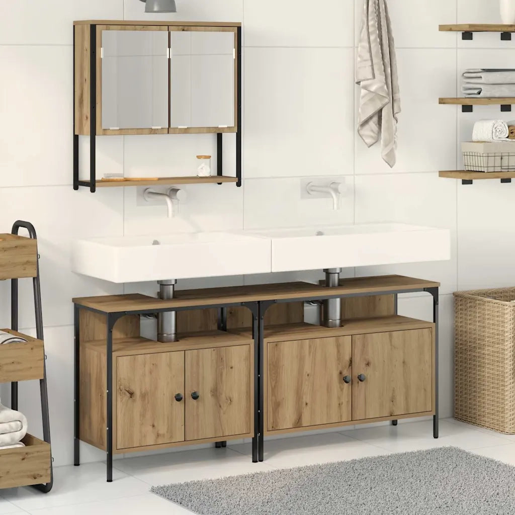 Set di mobili per il Bagno | Armadio da bagno 3 pz Marrone Legno multistrato