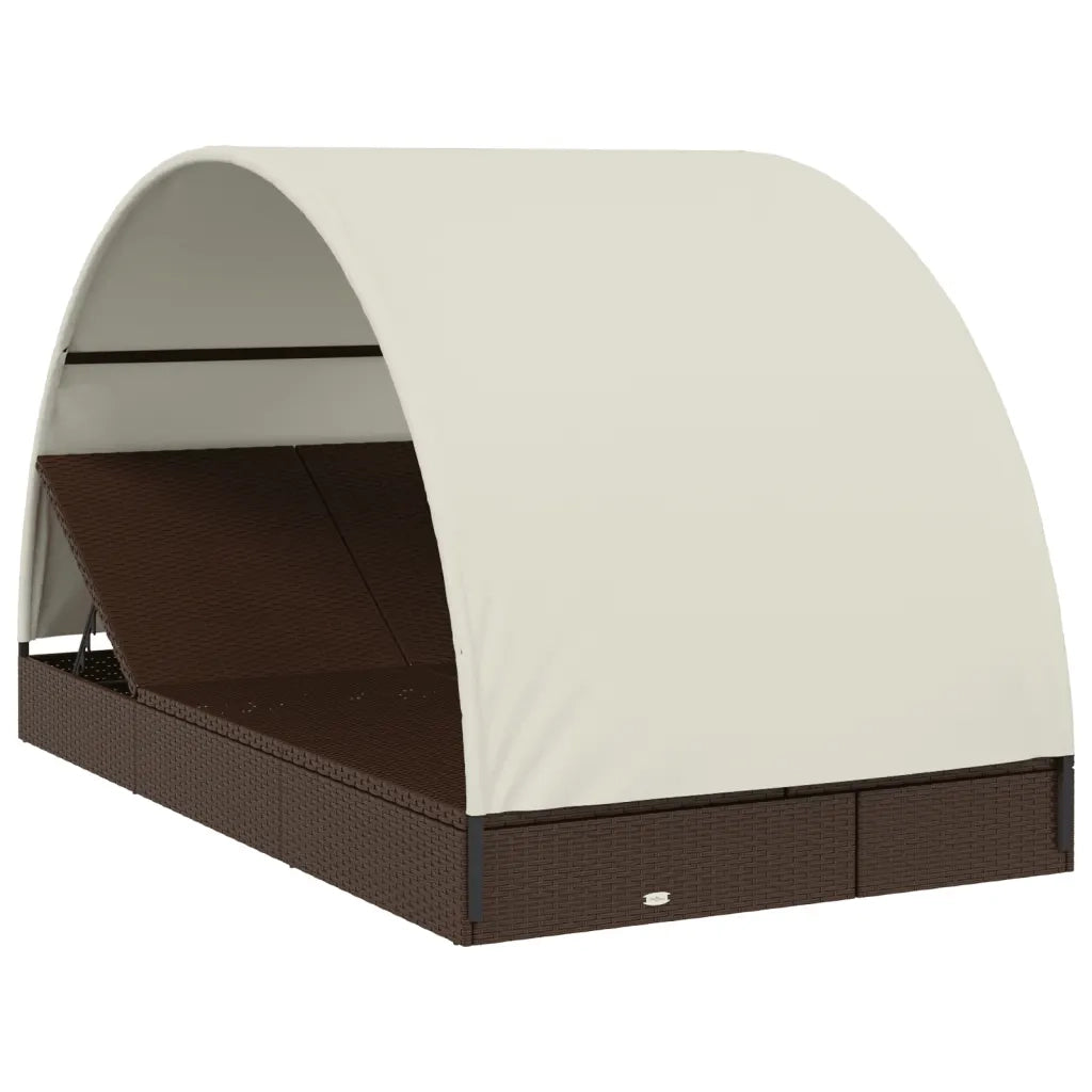Sdraio da giardino | Lettino Doppio Tetto Rotondo Marrone 211x112x140 cm Polyrattan