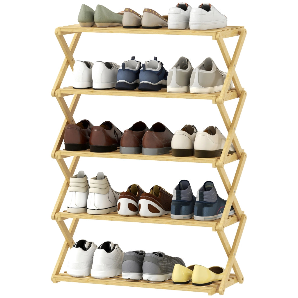Scarpiera Pieghevole 5 Livelli in Bamb¨´ ¨C zephmum ¨C Legno 60x29x88 cm