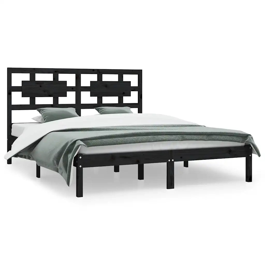 Giroletto-Struttura Letto Nero in Legno Massello di Pino 200x200 cm 713260