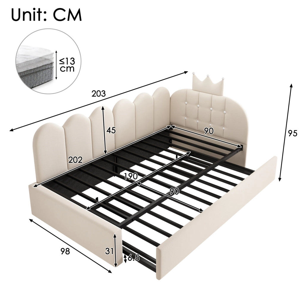 Letto divano con letto estraibile 90x200 cm in velluto beige