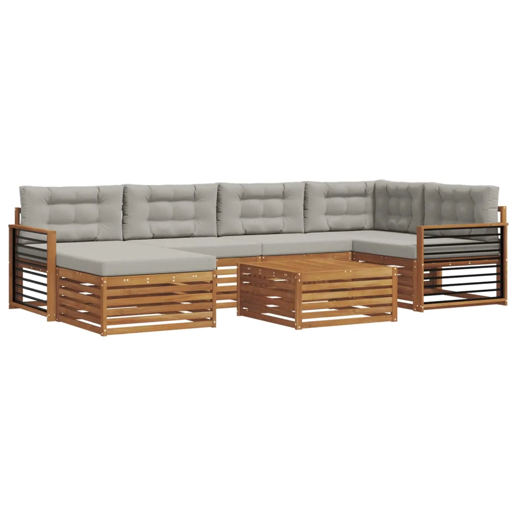 Set di divani da esterno 7 pcs Grigio Naturale e Chiaro