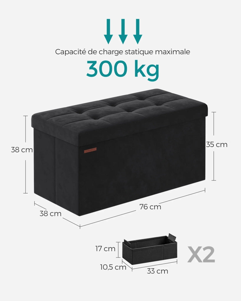 Panca contenitore 38 x 76 x 38 cm pouf in velluto con coperchio con 2 divisori estraibili portata 300 kg per corridoio soggiorno camera da letto 12_0004165