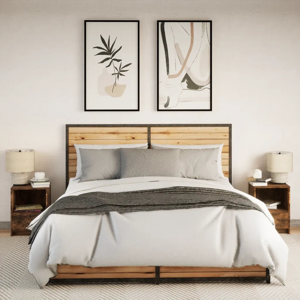 Comodini con Luci LED 2pz Rovere Fumo in Legno Multistrato