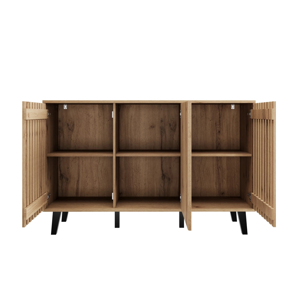 Credenza con 3 ante e 6 vani per soggiorno e ingresso in truciolare 150×40×95 cm rovere naturale