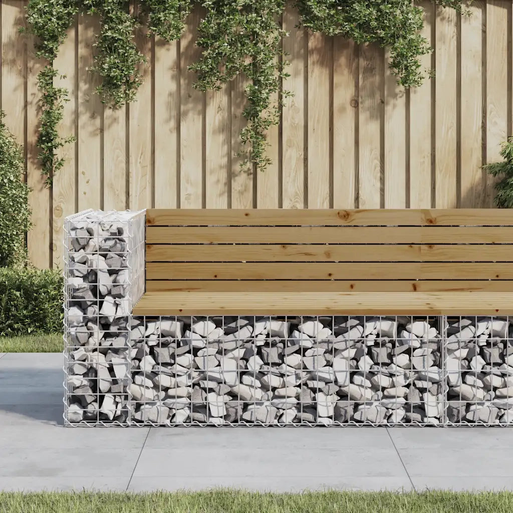 Panca da Giardino Design Gabbione-Sgabello-Panca da esterno 122x71x65,5cm Pino Impregnato