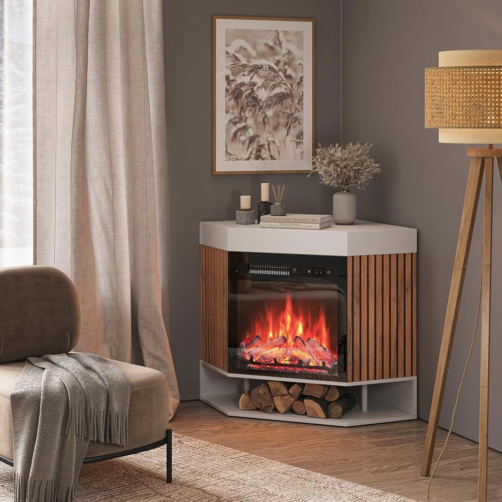 Caminetto elettrico "Lynea", Bianco, 100 cm con effetto fiamma realistico e riscaldatore da 1800W