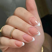 24 False Nails Corti Almond Bianco French Tip Adesivi per Donna Ragazza Arte Unghie Completo Pack