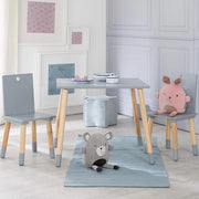 Set di mobili per bambini, insieme di 2 sedie e 1 tavolo in legno grigio smaltato