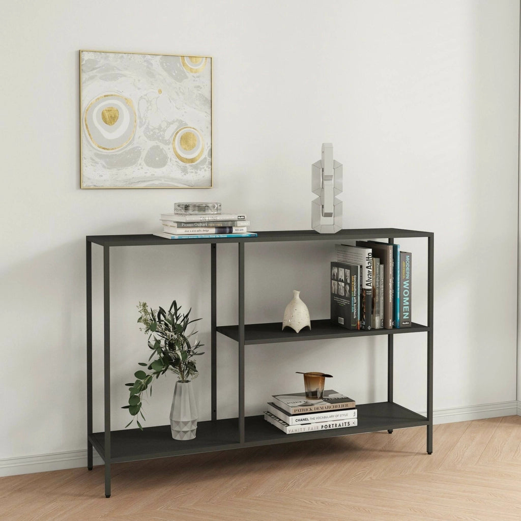 Consolle Vaprio, Tavolo multiuso, Mobiletto d'appoggio, Scrivania da corridoio, 120x30 h80 cm, Ardesia