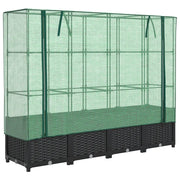 Fioriere | Cassetta per fiori | Letto rialzato con copertura per serra effetto rattan 160x40x138 cm