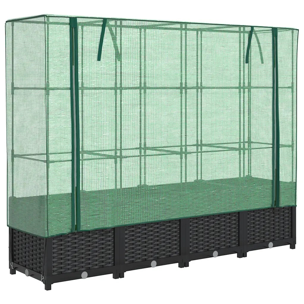Fioriere | Cassetta per fiori | Letto rialzato con copertura per serra effetto rattan 160x40x138 cm