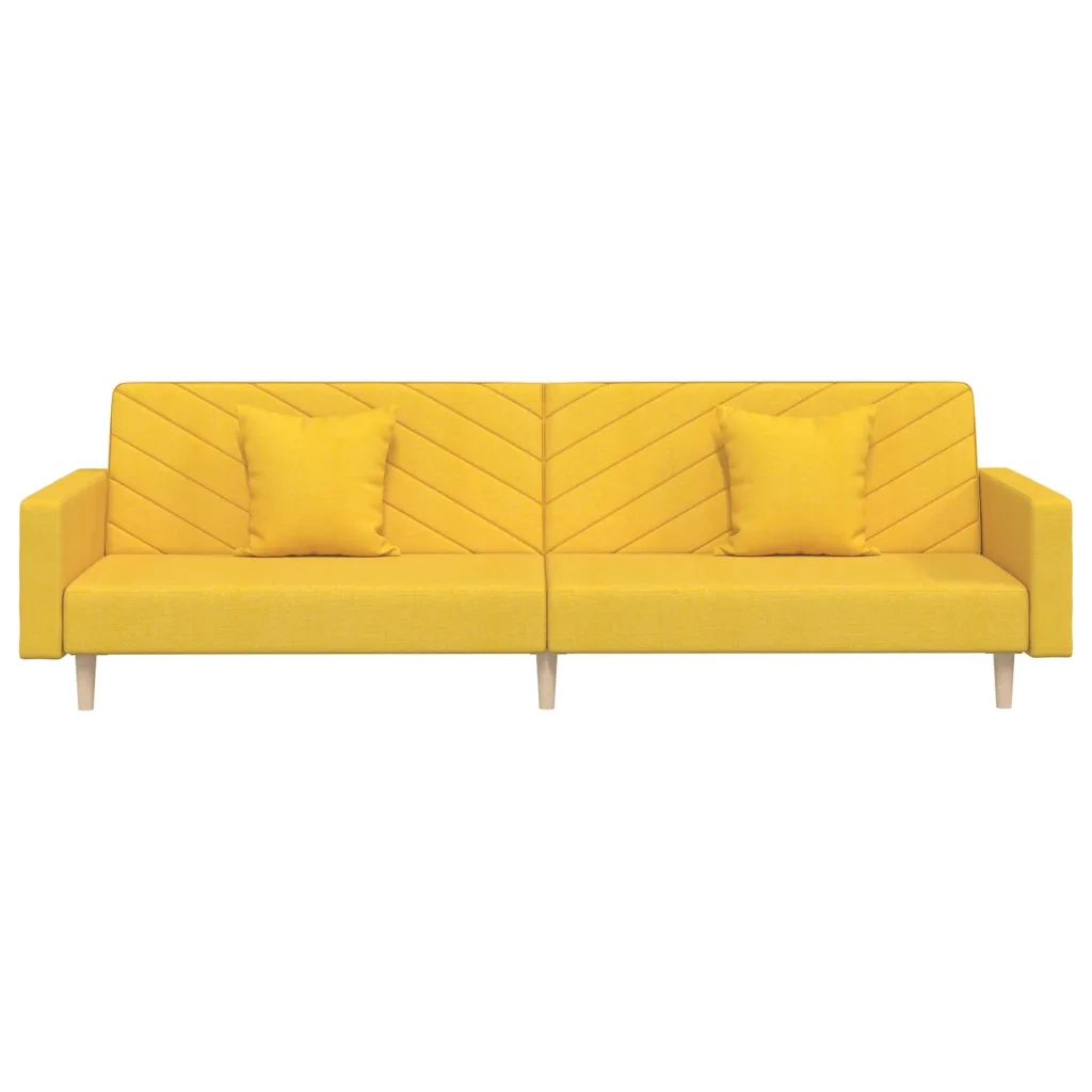 Divano Letto a 2 Posti con 2 Cuscini Giallo in Tessuto 375906