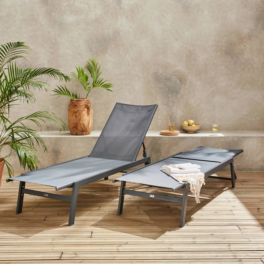 Set 2 lettini prendisole in acciaio multiposizione, grigio