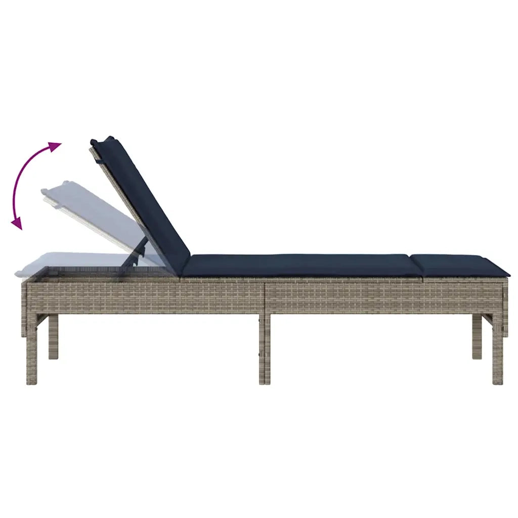 Lettino Prendisole | Sdraio da giardino | Lettino da sole con Cuscino Grigio 55x200x44cm in Polyrattan
