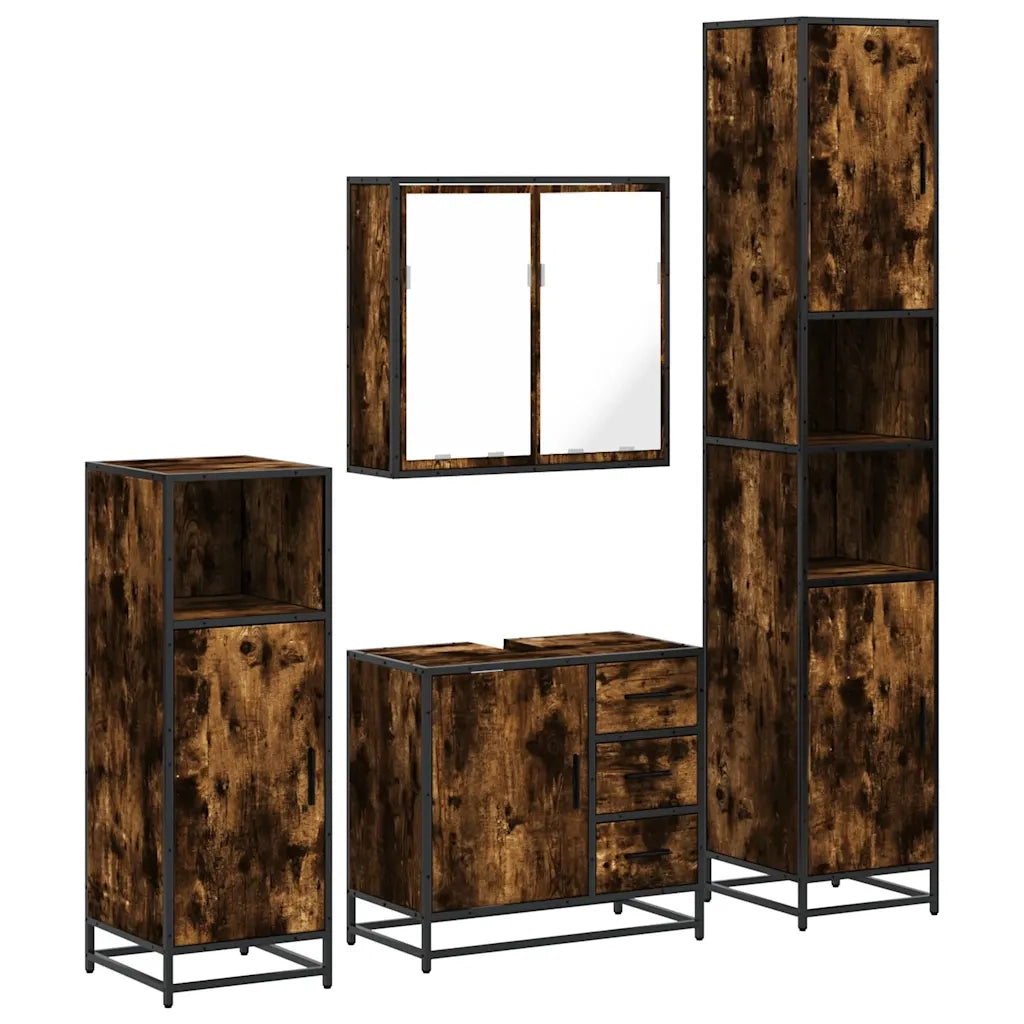 Set Mobili da Bagno 4 pz Rovere Fumo in Legno Multistrato