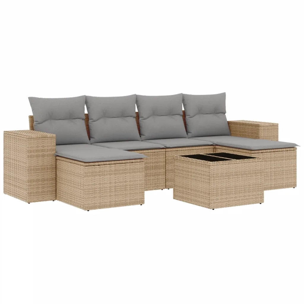 Set Divani da Giardino 7 pz con Cuscini Beige in Polyrattan 3255266