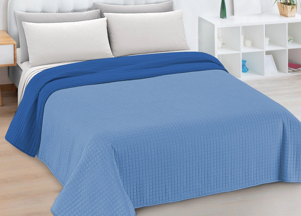 Quilt Trapuntino Piumino Estivo Double Face 100gr/mq Microfibra Zefiro - Matrimoniale - Blu-Azzurro