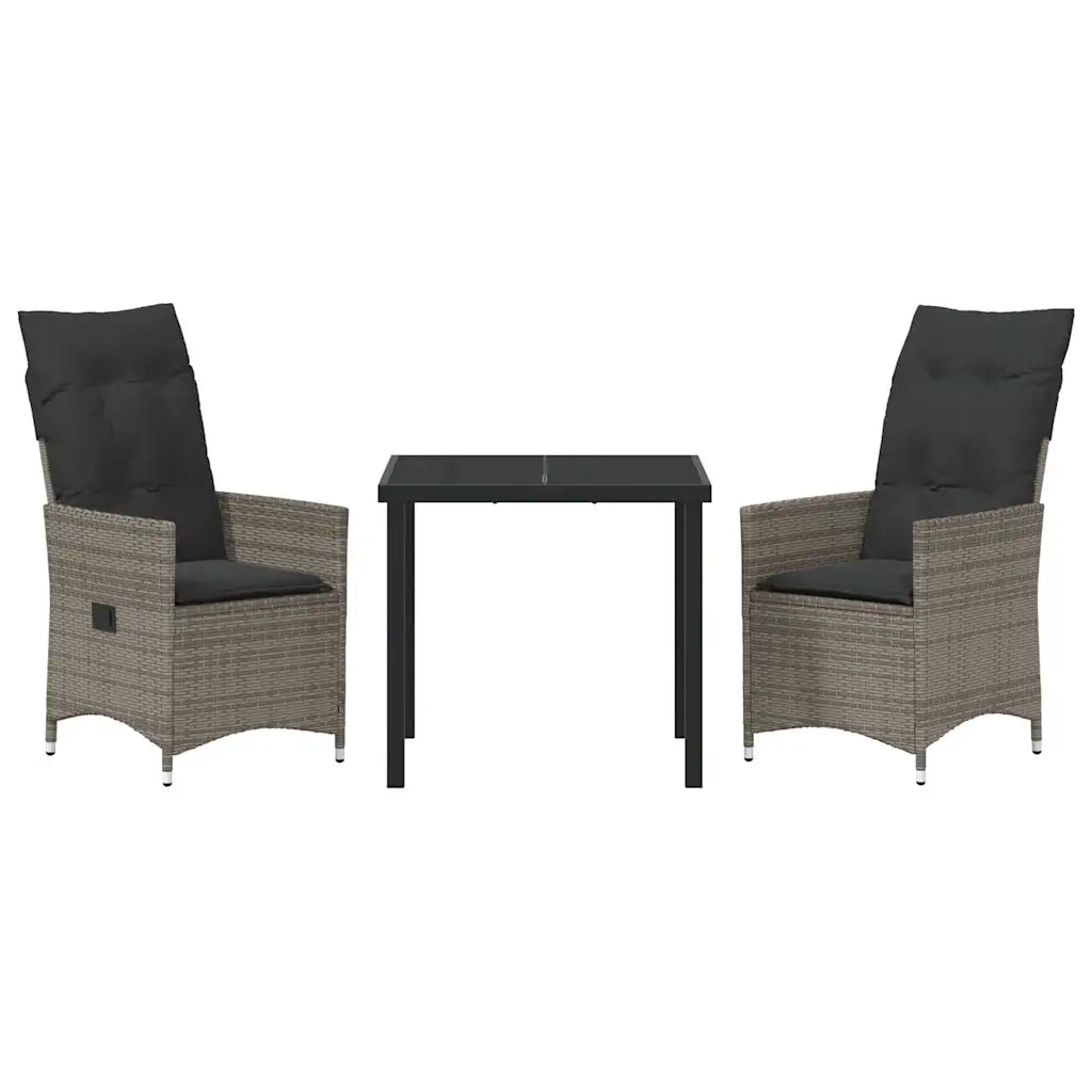 Set da Pranzo per Giardino con cuscino 3 pcs Grigio polyrattan