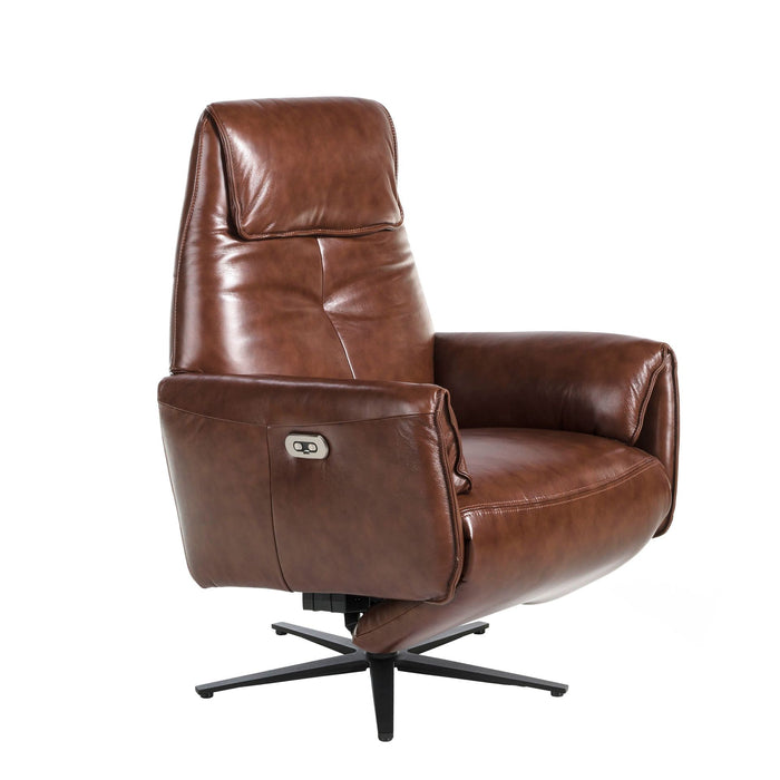 Poltrona girevole in pelle marrone cioccolato