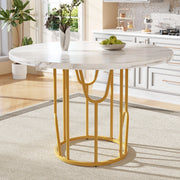 Tavolo da Pranzo Rotondo ¨C MINIMAL ¨C Piano MDF Effetto Marmo, Gambe Dorate, 80x80x76 cm
