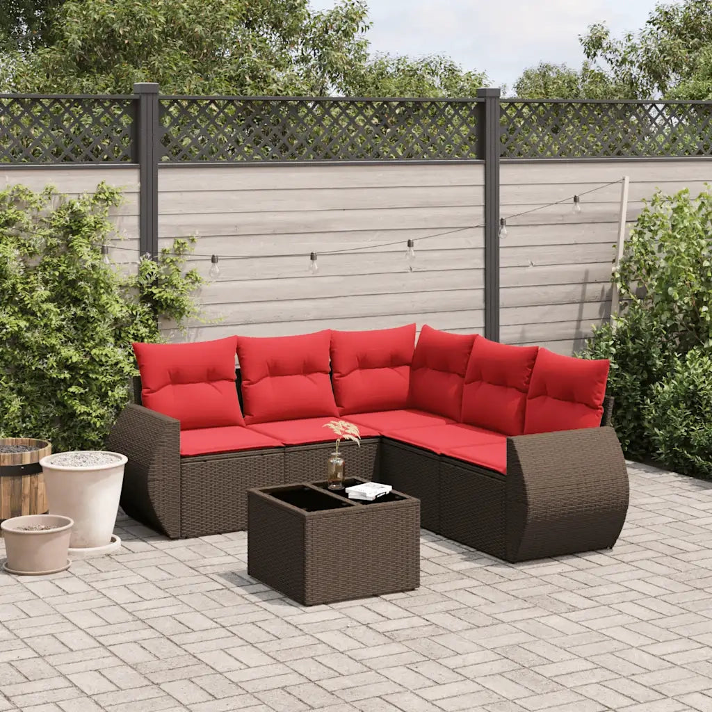 Set Divani da Giardino 6 pz con Cuscini Marrone in Polyrattan 3221363