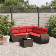 Set Divani da Giardino 6 pz con Cuscini Marrone in Polyrattan 3221363