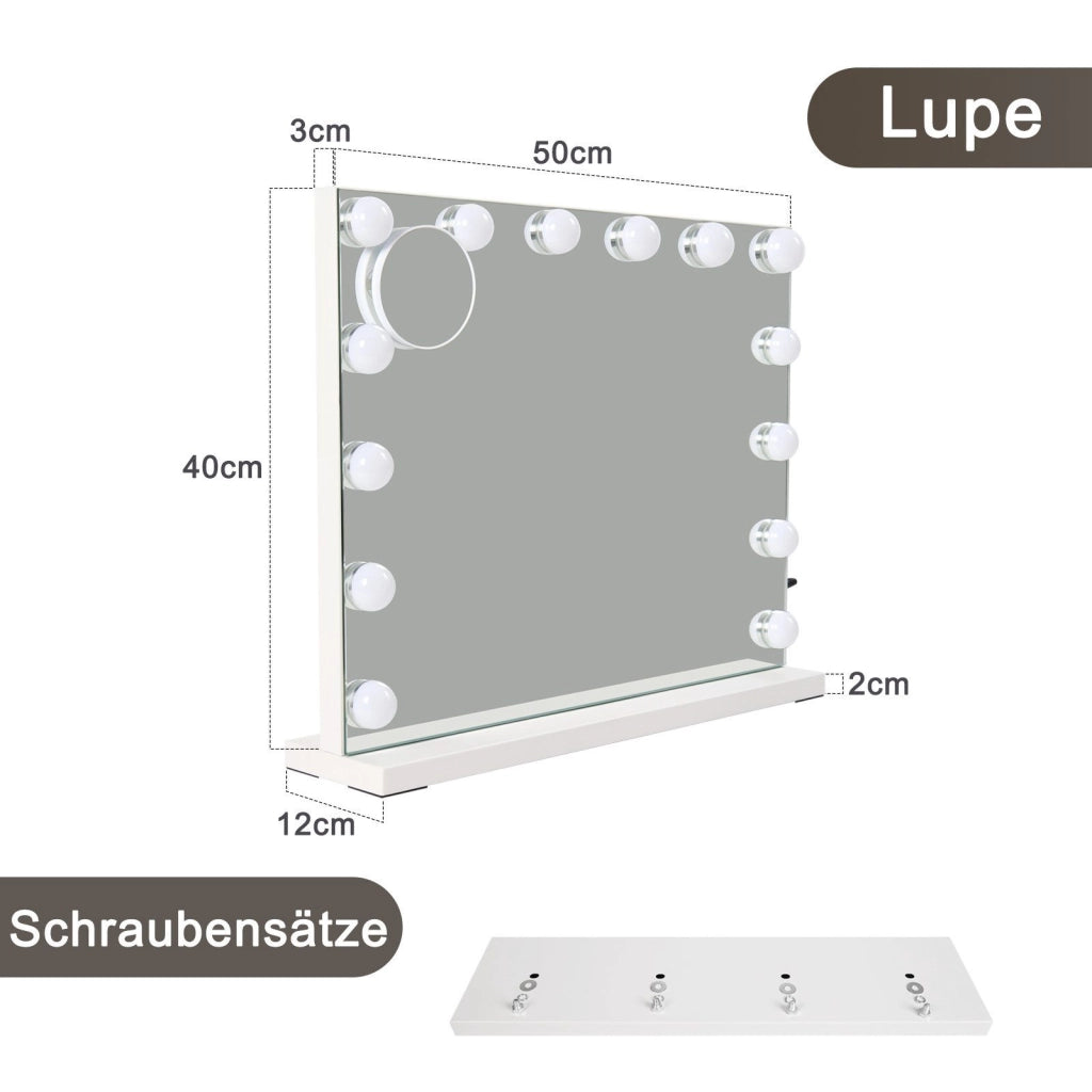 ZMH Specchietto da Trucco Hollywood con Luci LED 14 Diodi USB 50x40 cm 3 Modalità Touch Dimmabile Specchio da Toeletta