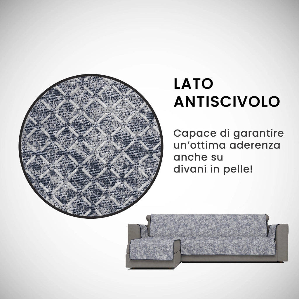 Copridivano con Penisola Sinistra Seduta 190 cm in Poliestere e Cotone Blu Scuro