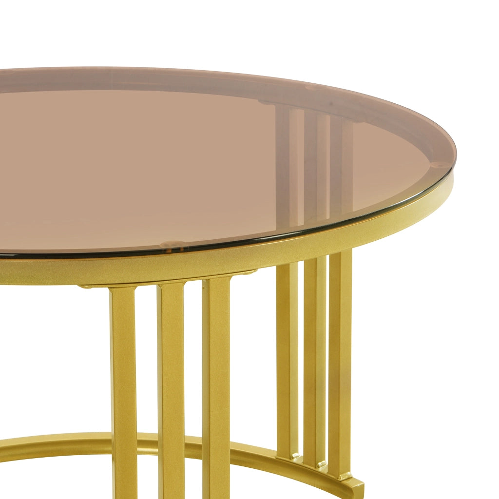 Tavolino da caffè set di 2; 70x70x45 cm e 50x50x40 cm; design rotondo con 2 cassetti; vetro e MDF bianco