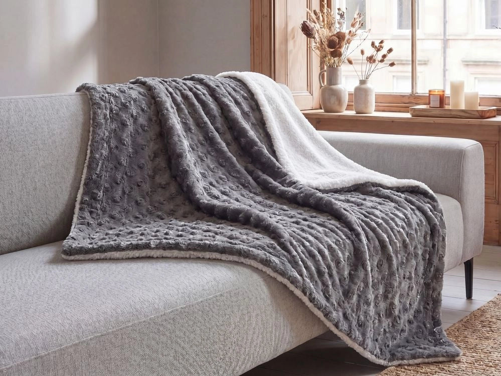 Coperta morbida in tessuto sintetico grigio e bianco 150 x 200 cm camera da letto salotto soggiorno