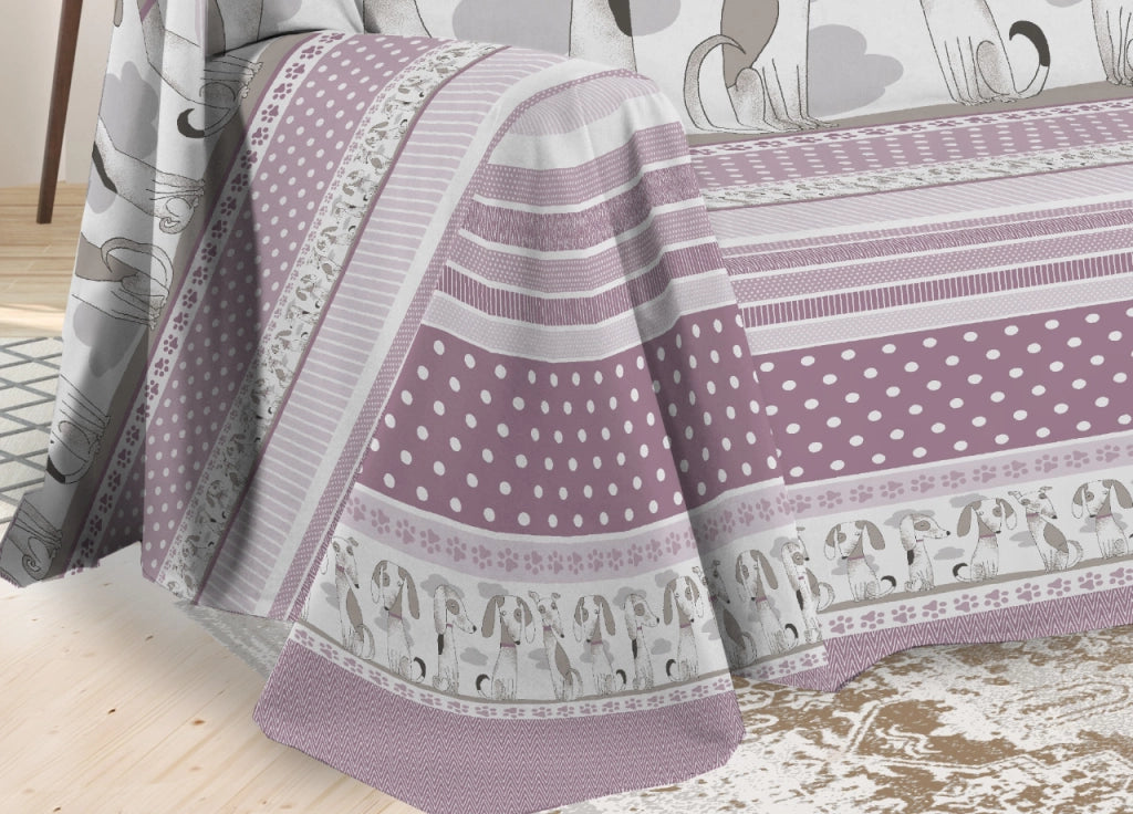 Telo Arredo Multiuso Linea Pensieri Delicati In Cotone Disegno Bau Bau - Matrimoniale - Rosa