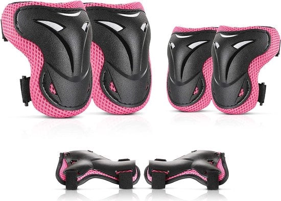 Set 6 in 1 protezioni per ginocchia e gomiti per bambini, protezioni inline, protezioni per bambini, dispositivi di protezione, protezioni per ginocchia e gomiti, protezioni inline per skateboard, automobilismo, camminata, pattinaggio (rosa)
